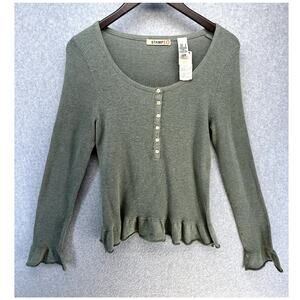Stamp 10 Womens Sweater Top Size Large Green Lightweight Half Button Up Vintage